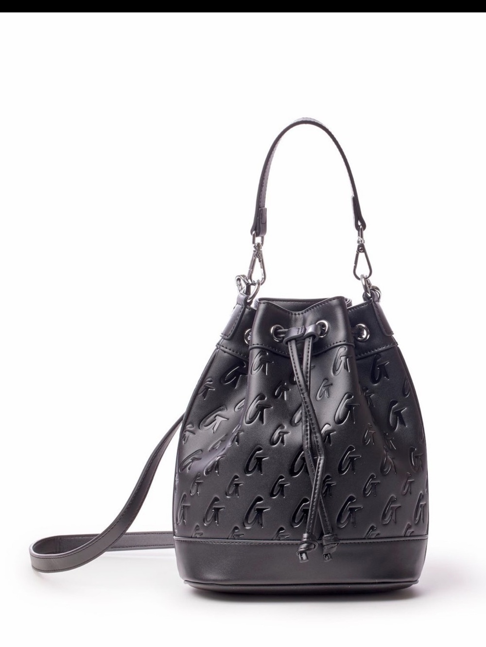 Glamaholic Lifestyle Leather Embossed Drawstring Bucket Bag - Black (medium)